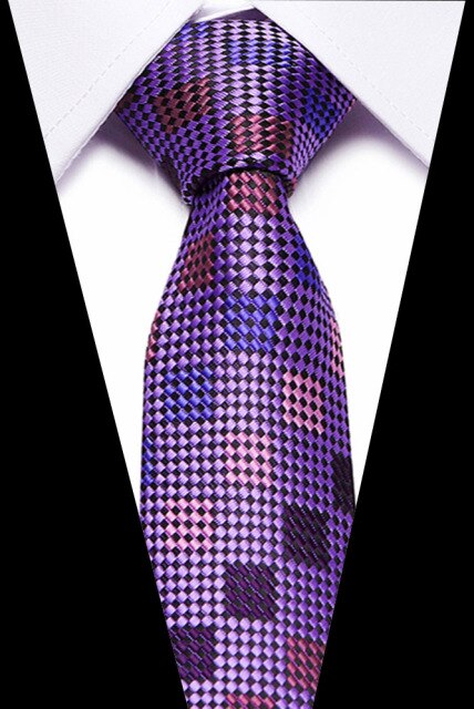 Classic Silk Necktie Jacquard Woven Plaid Check Striped Cravatta Ties for men