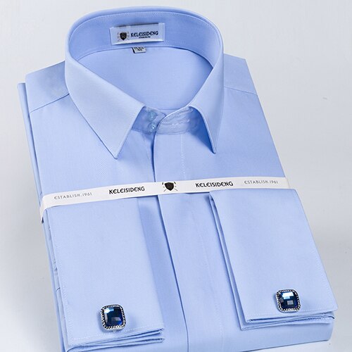 Men's Classic French Cuff Hidden Button Dress Shirt Long-sleeve (Cufflinks Included)
