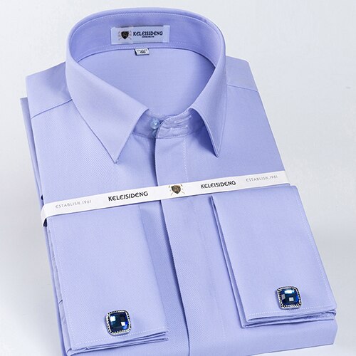 Men's Classic French Cuff Hidden Button Dress Shirt Long-sleeve (Cufflinks Included)
