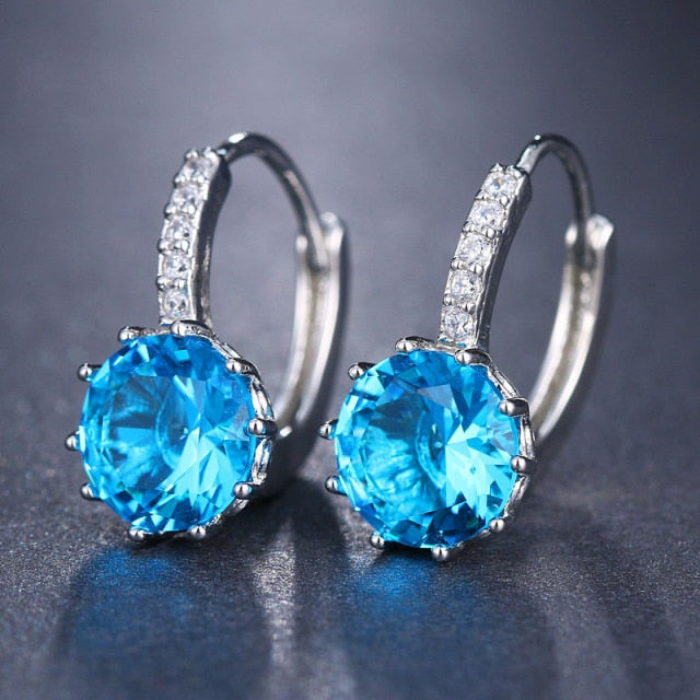 Hoop Earrings Silver Color Crystal Girl Hoops Jewelry. In 11 colors