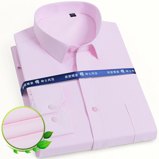 Men's Classic Long Sleeve Solid/striped Basic Dress Shirts Single Patch Pocket Formal Business Standard-fit Office Social Shirt