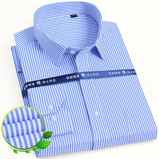 Men's Classic Long Sleeve Solid/striped Basic Dress Shirts Single Patch Pocket Formal Business Standard-fit Office Social Shirt