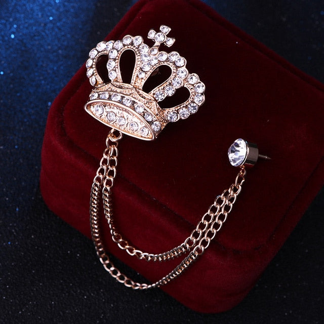 Luxury Rhinestone Crown Brooch Pin, Tassel, Lapel Pins, Suit Shirt Collar Badge, Corsage, Brooches