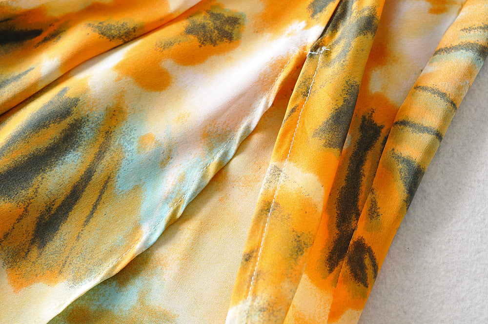 Spaghetti Strap Dress Women's Floral Print with Hem Slim Waist, Irregular Slit, Long Dress