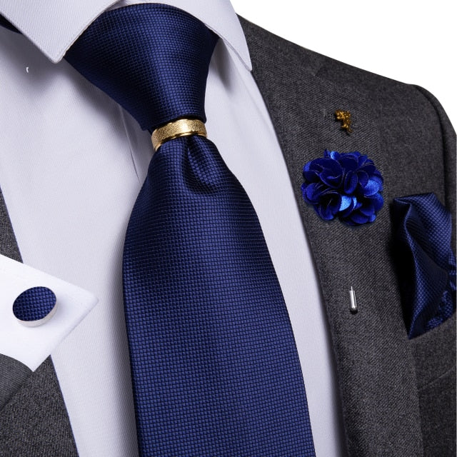 Classic Men's 4Piece Silk Suit Tie Set with Luxury Silk Necktie, Ring Brooch, Cufflinks, & Handkerchief
