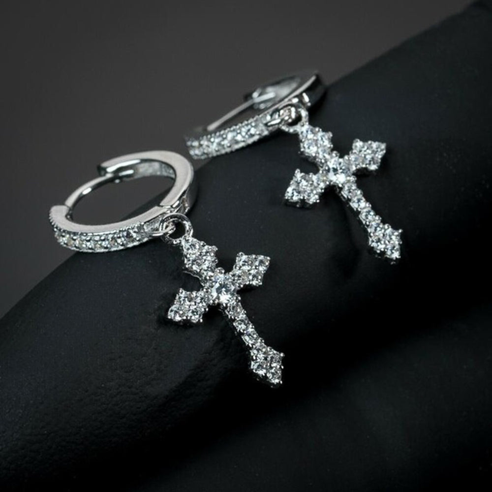 Arrow Cross-shape Drop Earrings for Women/Men Dazzling Crystal Zirconia Earrings