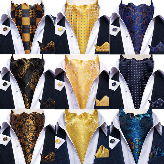 Silk Cravat Ascot Tie Set British Style Gentleman's 3 Piece Tie Set