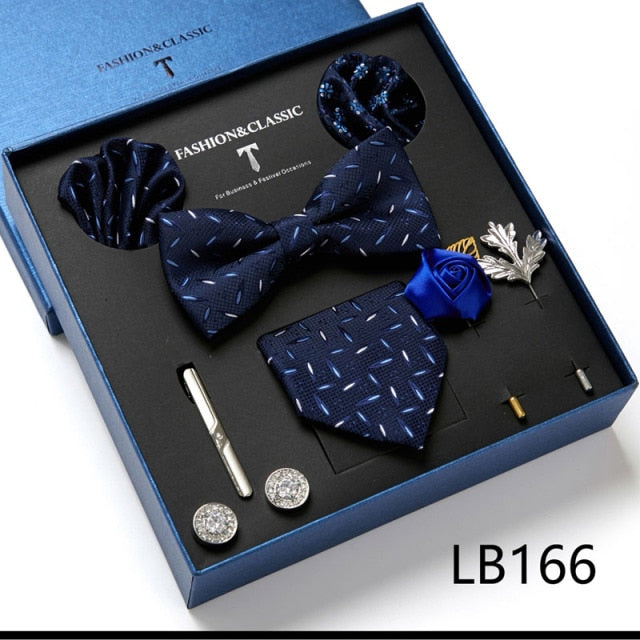 Men's 9 Piece Silk Butterfly Tie Set, Necktie, Bowtie, Handkerchief, Cufflinks, Tie Clip and Lapel Pin Set
