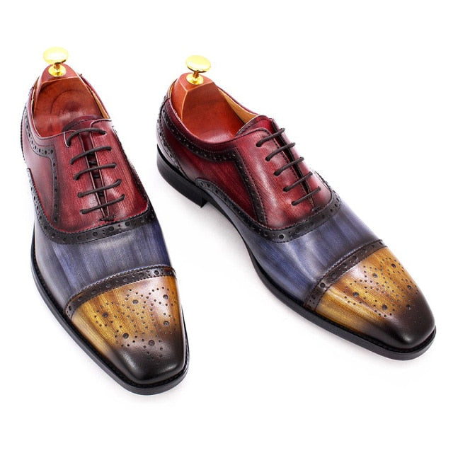 Mens Oxford shoes Handmade Dress Shoes 100% Calf Leather Toe Mixed Colors Lace Up Luxury Brogue