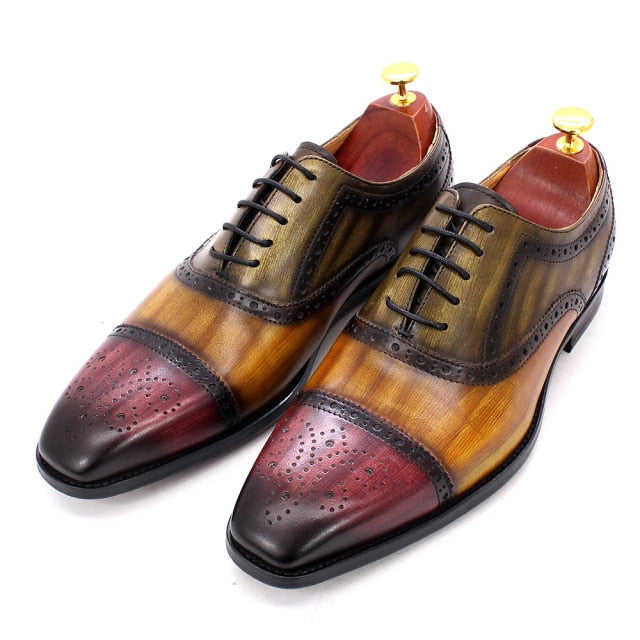 Mens Oxford shoes Handmade Dress Shoes 100% Calf Leather Toe Mixed Colors Lace Up Luxury Brogue