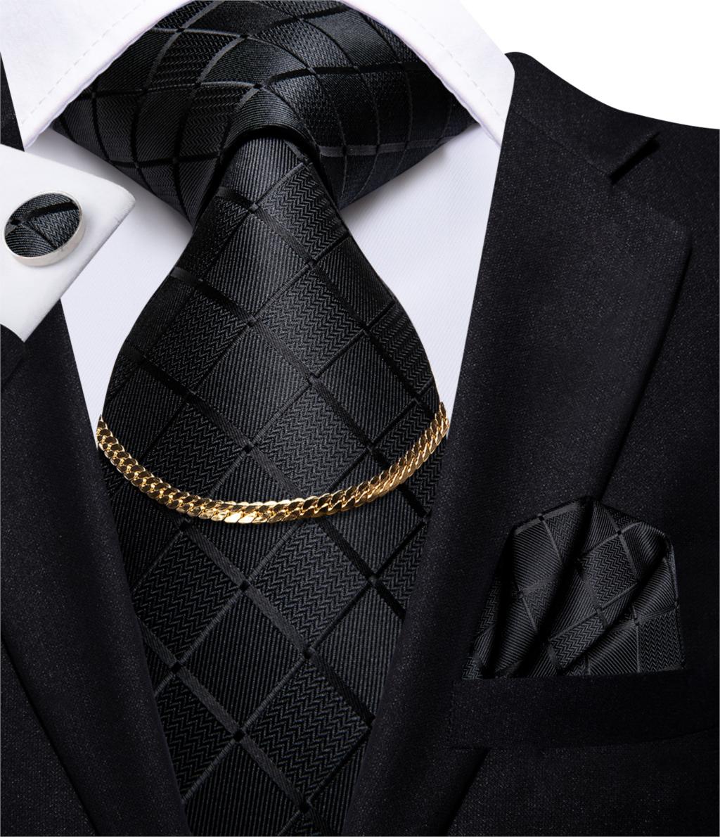 Men's 4 Piece Necktie set with Suit Tie, Tie Chain, Handkerchief & Cufflinks