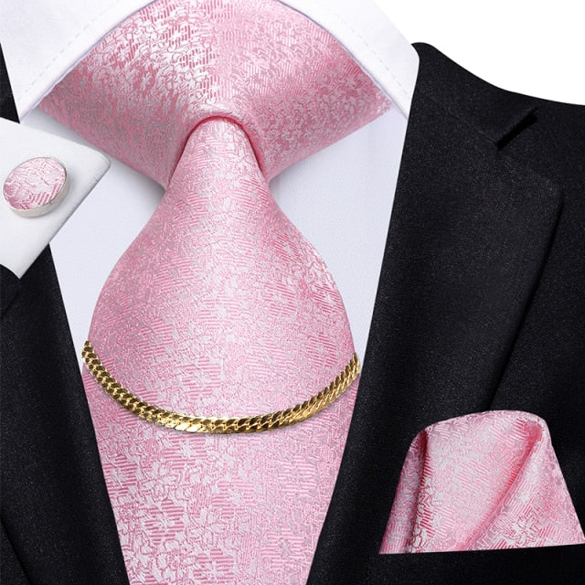 Men's 4 Piece Necktie set with Suit Tie, Tie Chain, Handkerchief & Cufflinks