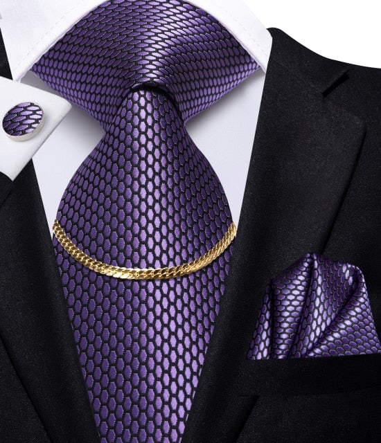 Men's 4 Piece Necktie set with Suit Tie, Tie Chain, Handkerchief & Cufflinks