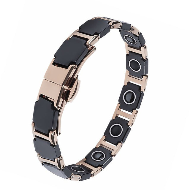 Energetic Magnetic Ceramic Bracelets Germanium Black Steel Therapeutic Health Bio Energy Benefits for Arthritis