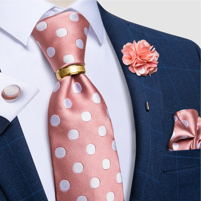 Classic Men's 4Piece Silk Suit Tie Set with Luxury Silk Necktie, Ring Brooch, Cufflinks, & Handkerchief