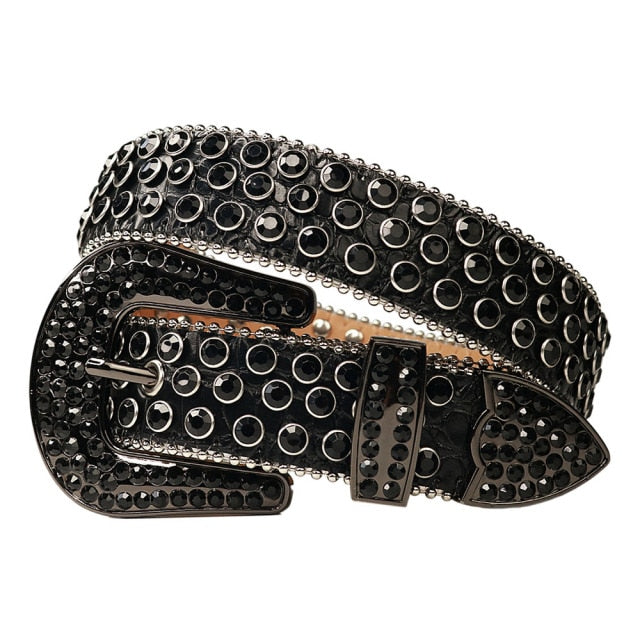 Diamond Stud Crystal & Rhinestone Western Cowgirl Cowboy Belt For Women Men