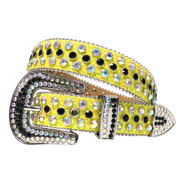 Diamond Stud Crystal & Rhinestone Western Cowgirl Cowboy Belt For Women Men