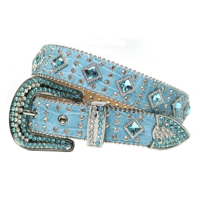 Diamond Stud Crystal & Rhinestone Western Cowgirl Cowboy Belt For Women Men