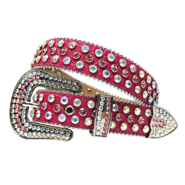 Diamond Stud Crystal & Rhinestone Western Cowgirl Cowboy Belt For Women Men