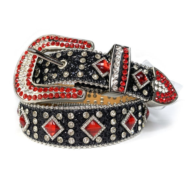 Diamond Stud Crystal & Rhinestone Western Cowgirl Cowboy Belt For Women Men
