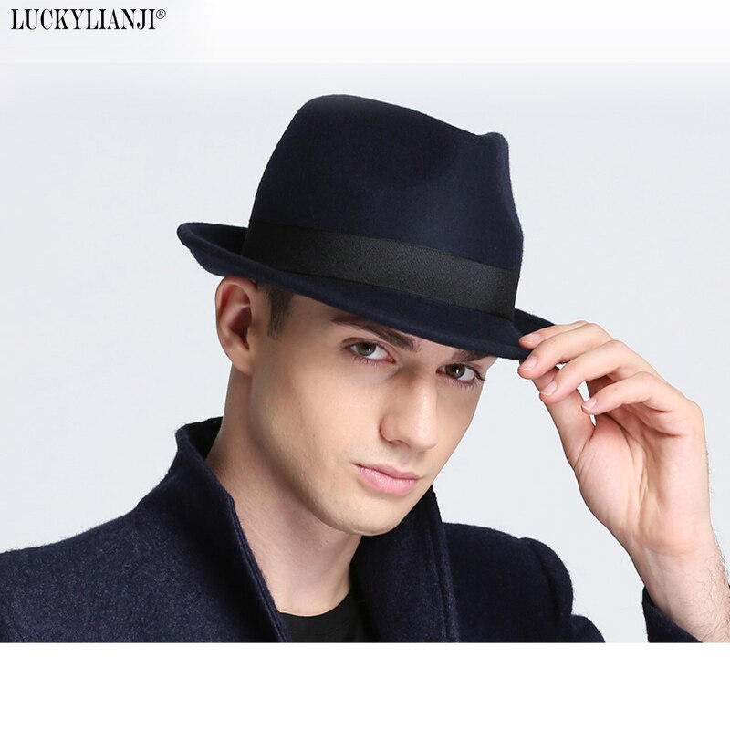 Men's Billycock Fedora Panama Wide Brim Fold Sag Top Bowler/Derby Jazz Hat with Ribbon